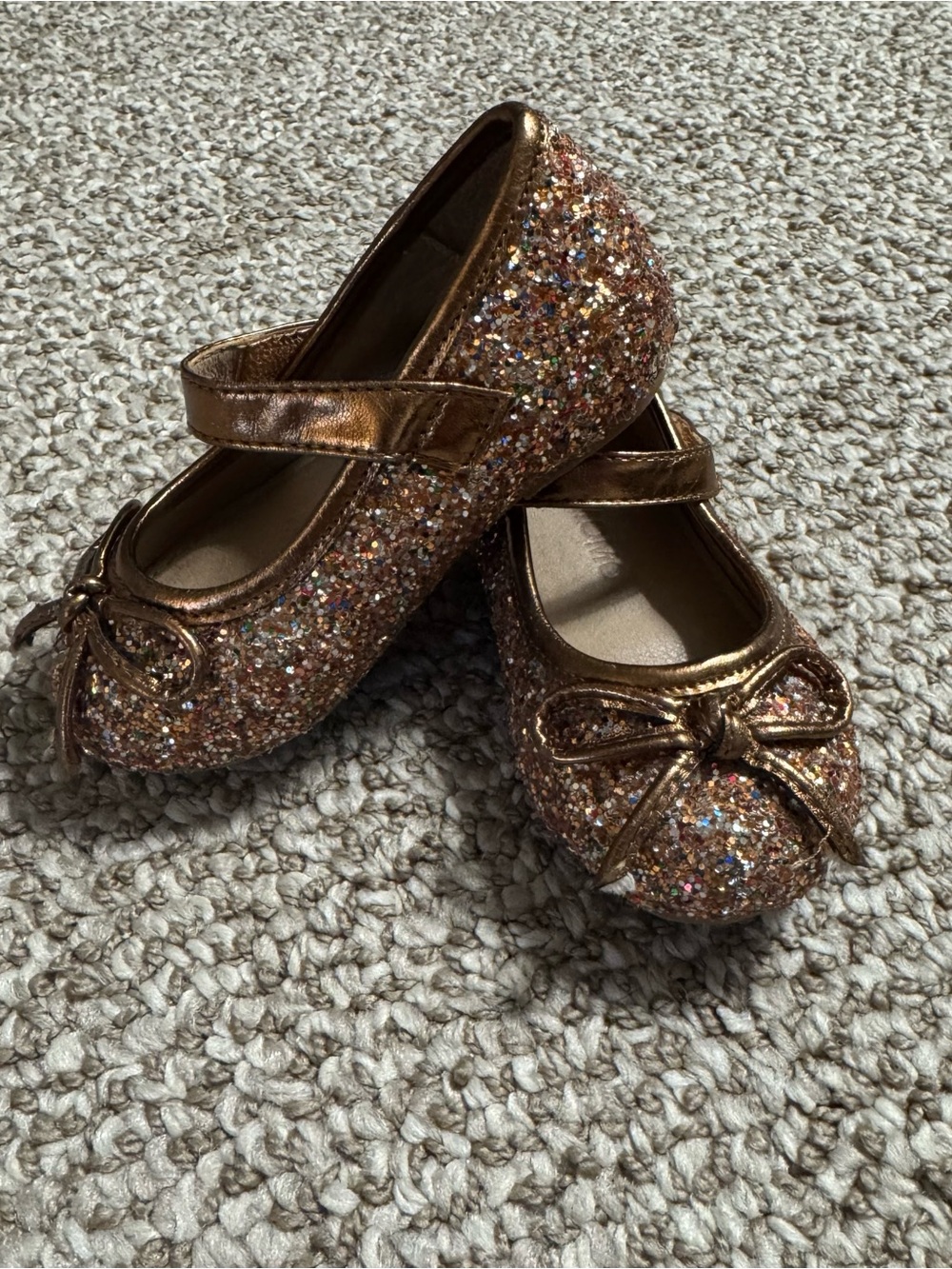 Toddler Girl Dark Brown Gold Glitter Bow Mary Jane Flats Shoes Size 5